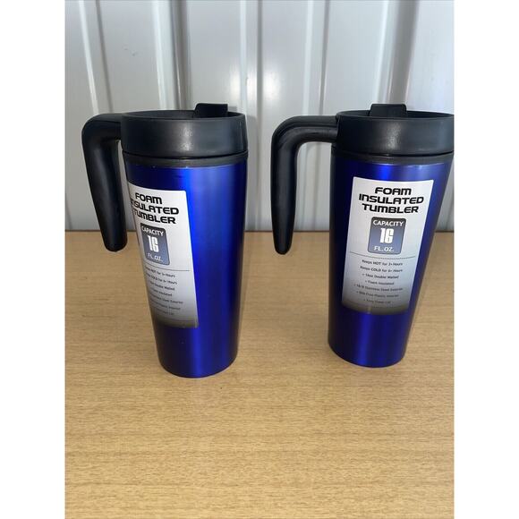 Pair Of University of Delaware Coffee Travel Mugs With Handles & Flip Top Lids - Picture 2 of 4